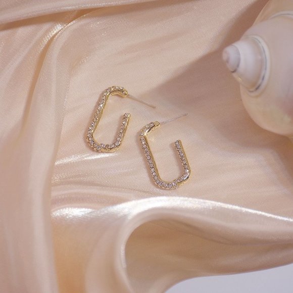 NEW 14K Gold Plated Round Pace Diamond Square Hoop Earrings - Picture 9 of 9